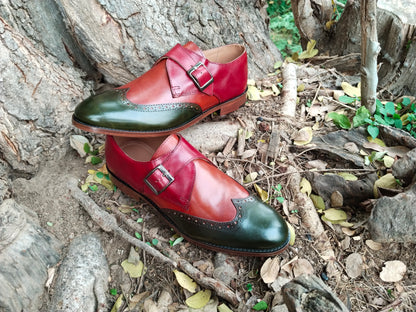 Tri Coloured Patina Single Monk Shoes