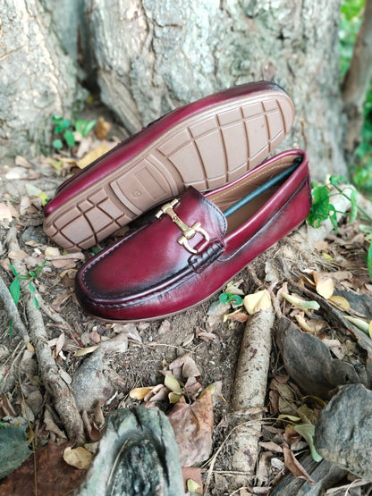 Driving Shoe Burgundy colour with Buckle  & Patina Effect