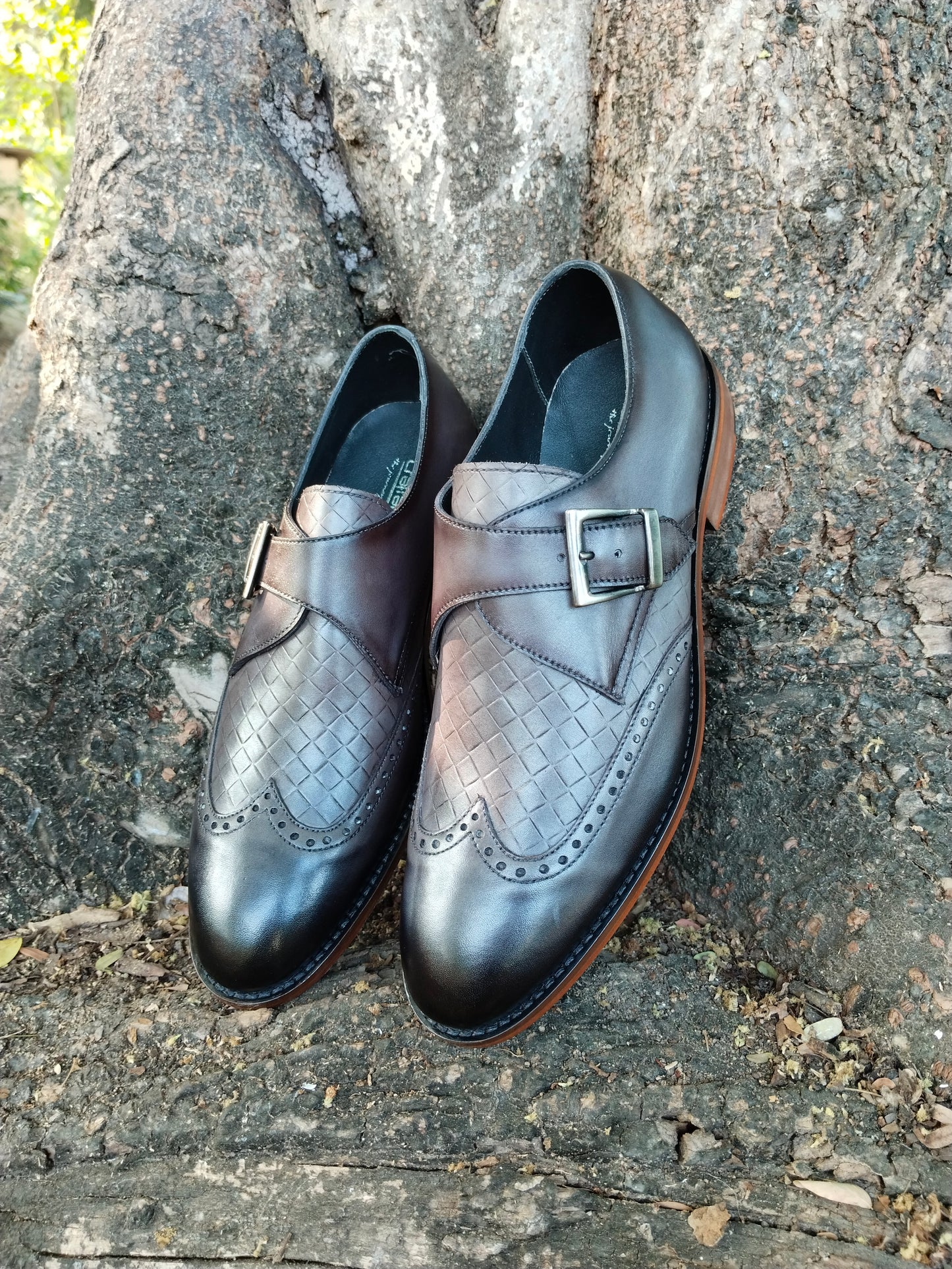 Single Monk Grey Colour Patina Finished in Leather Sole