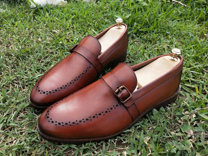 Slip Ons With Single Strap Tan Colour in Leather Sole