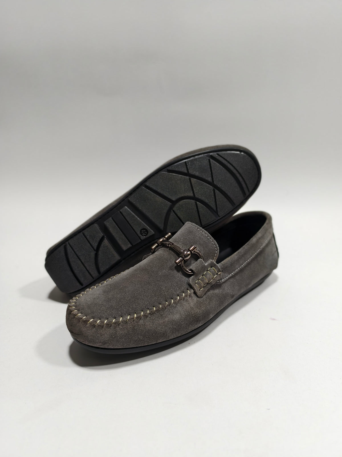 Grey suede leather Drivers with Buckle