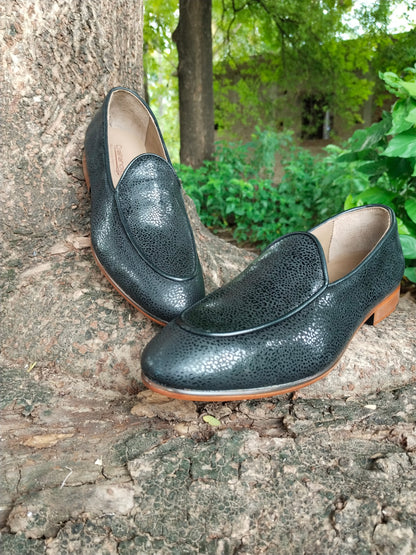 Luxury Foil Print Belgian Loafers in Leather Sole