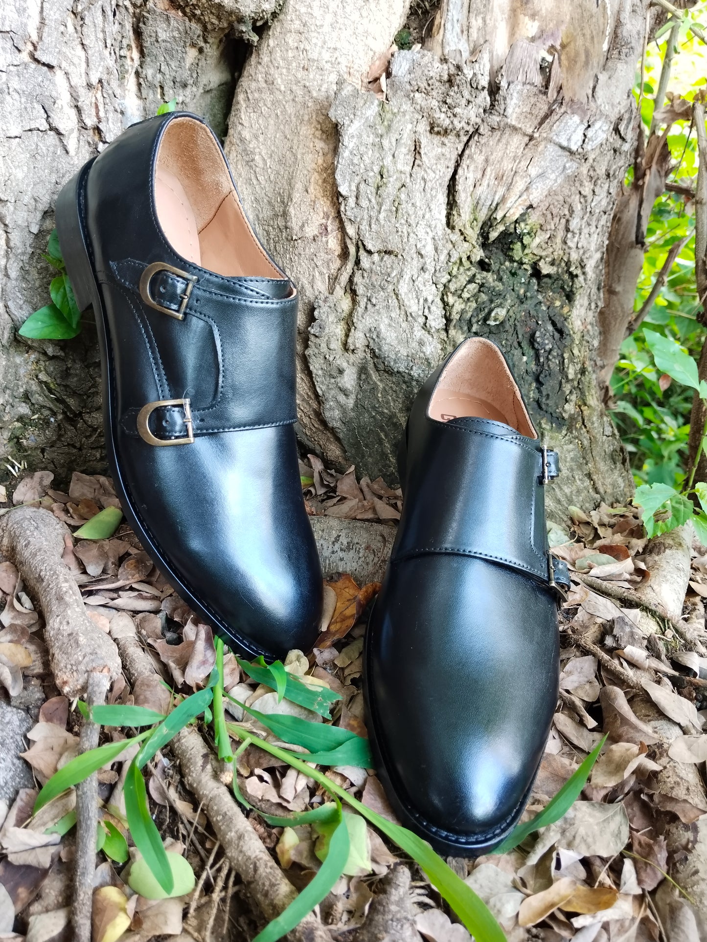 Double Monk Black in Leather Sole