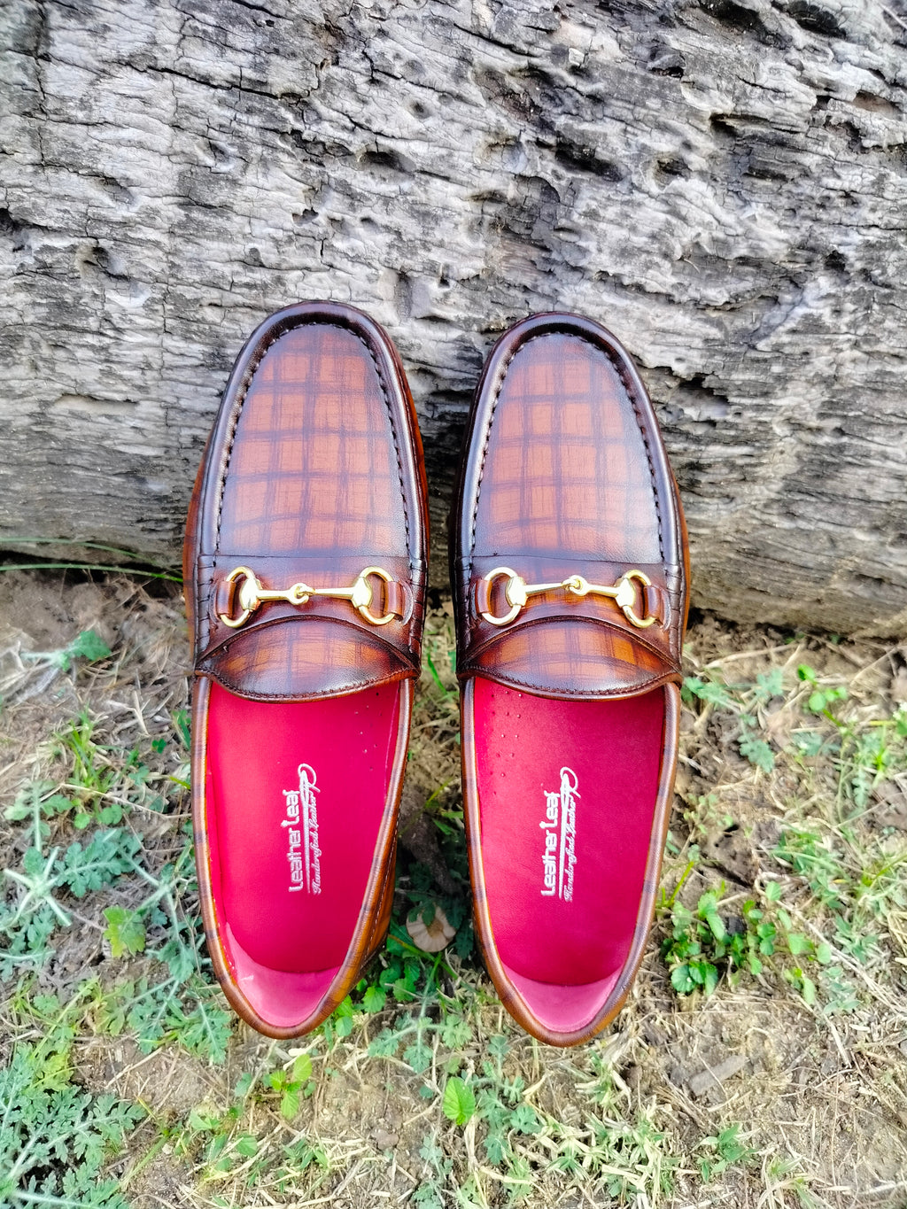 Hand-Painted Checked Moccasins in Leather Sole