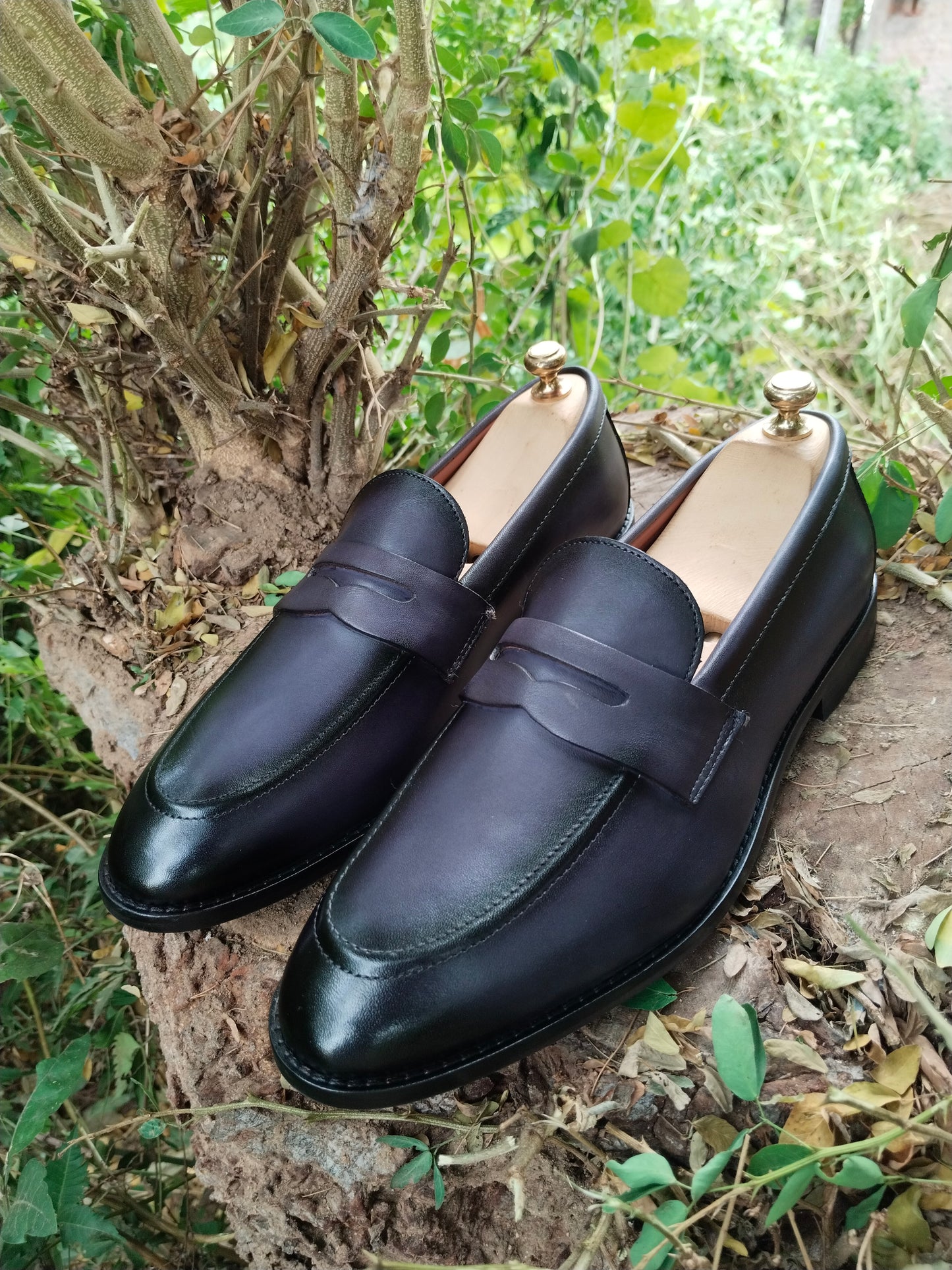 Penny Loafer in Grey Colour Patina Finished with Tunith Sole