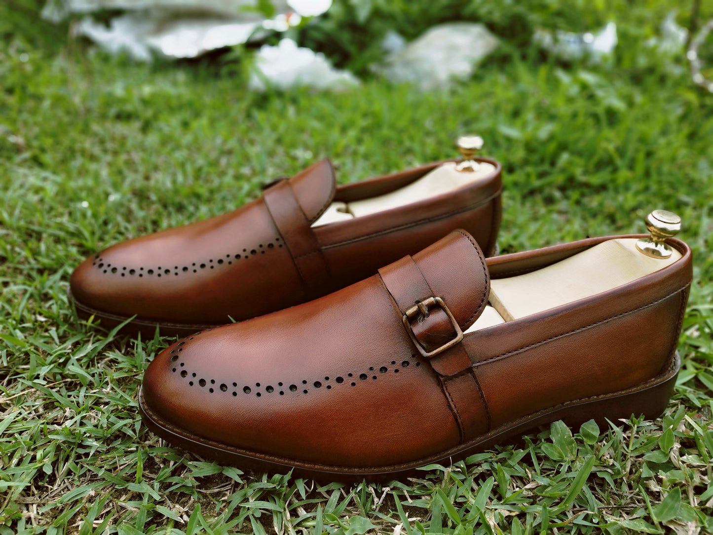 Slip Ons With Single Strap Tan Colour in Leather Sole