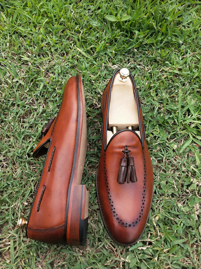 Slipons Tan Colour With Tassels in Leather Sole