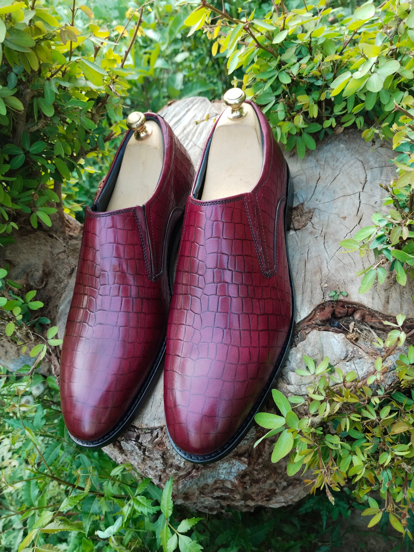 Burgundy Colour Slip-on With Side Elastic In Premium Leather with Leather Sole