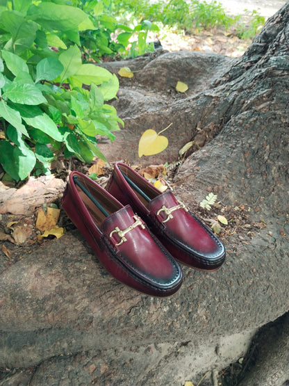 Driving Shoe Burgundy colour with Buckle  & Patina Effect