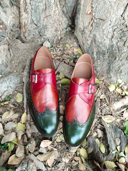 Tri Coloured Patina Single Monk Shoes