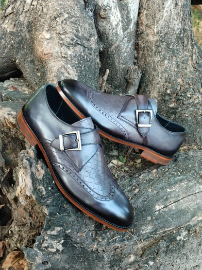 Single Monk Grey Colour Patina Finished in Leather Sole