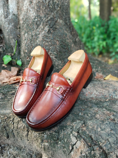 TAN Colour Patina Finished Moccasins in Leather Sole