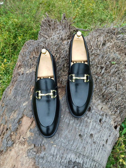 Black Slip-on With Gold Buckle