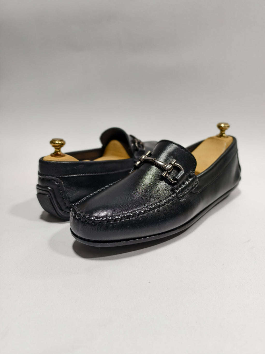 Black Top grain  leather Drivers with Buckle