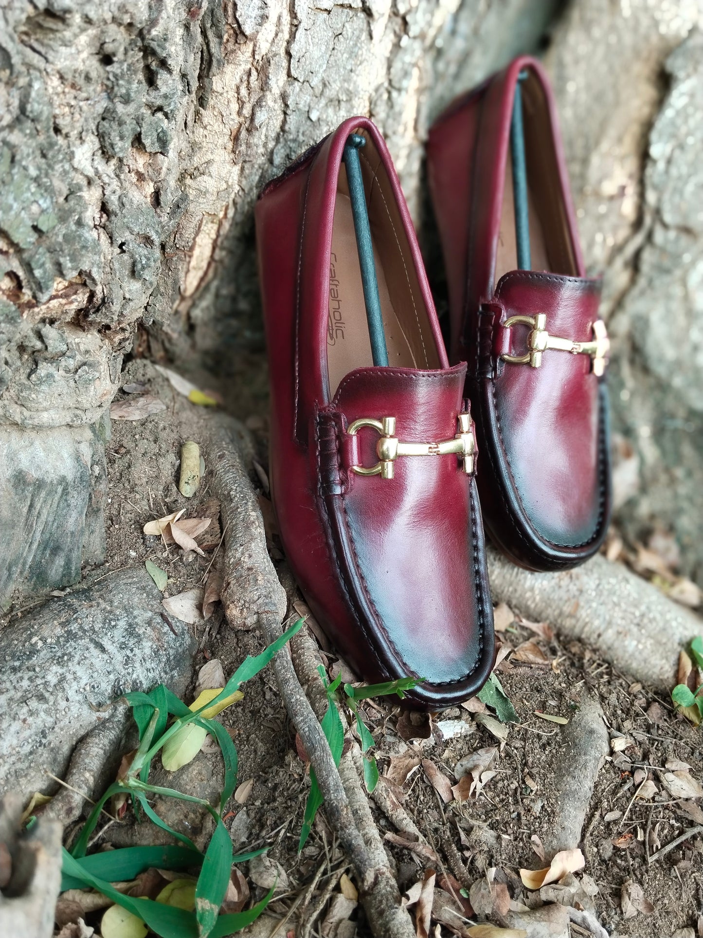 Driving Shoe Burgundy colour with Buckle  & Patina Effect