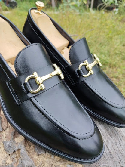 Black Slip-on With Gold Buckle