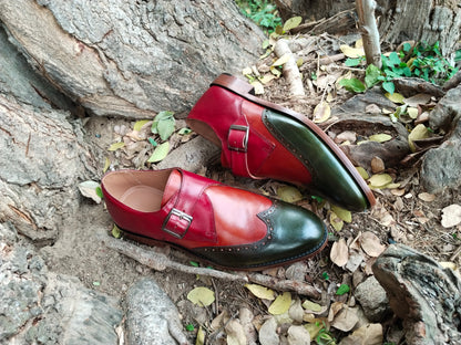 Tri Coloured Patina Single Monk Shoes