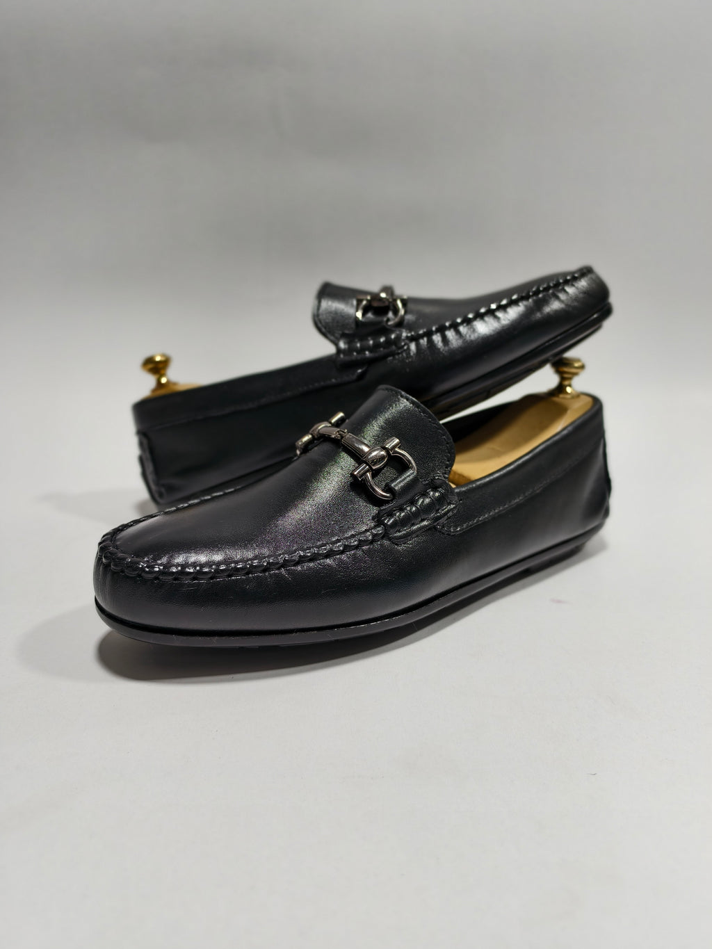Black Top grain  leather Drivers with Buckle