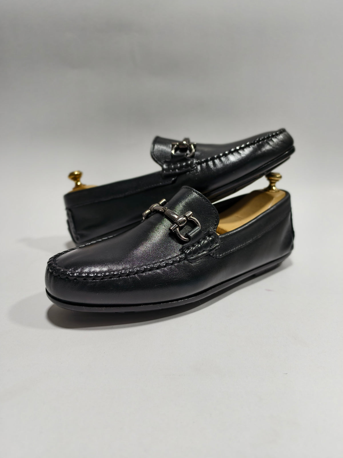 Black Top grain  leather Drivers with Buckle