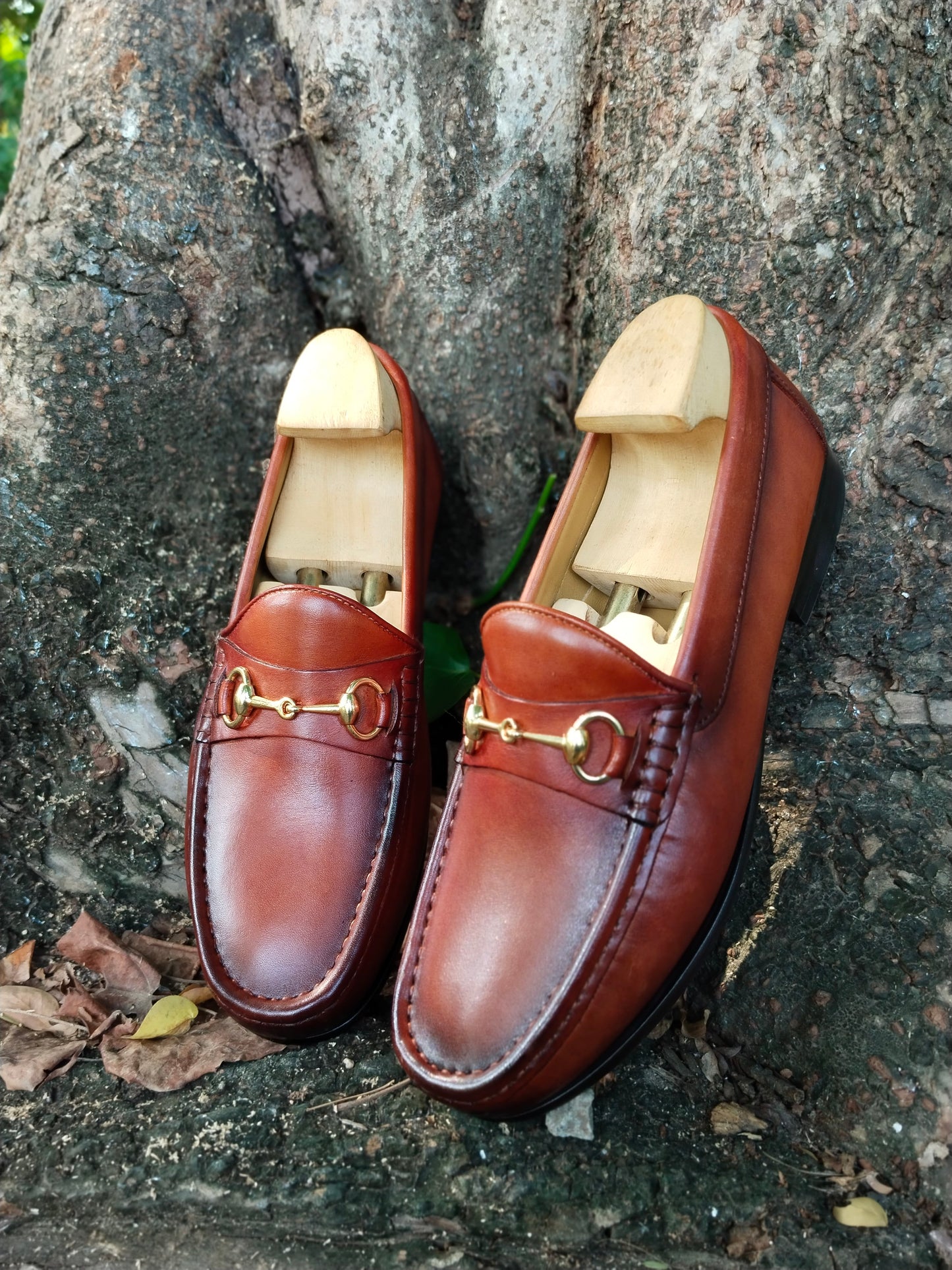 TAN Colour Patina Finished Moccasins in Leather Sole