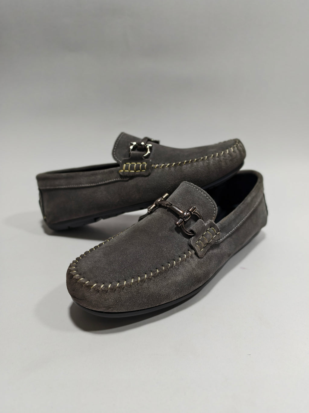 Grey suede leather Drivers with Buckle