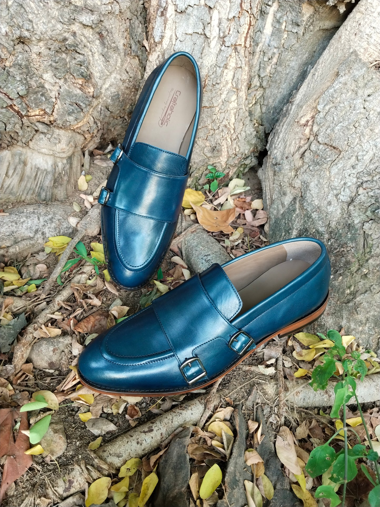 Slip Ons With Double Monk Blue Colour in Leather Sole