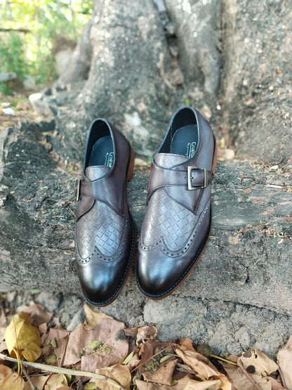 Single Monk Grey Colour Patina Finished in Leather Sole