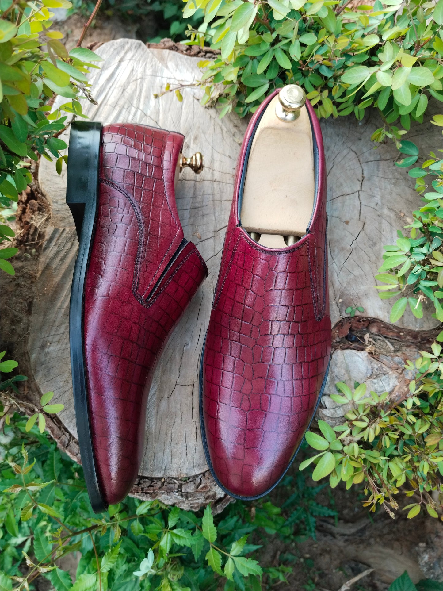 Burgundy Colour Slip-on With Side Elastic In Premium Leather with Leather Sole