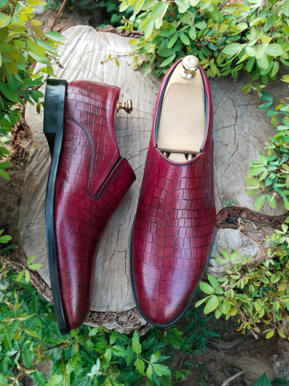 Burgundy Colour Slip-on With Side Elastic In Premium Leather with Leather Sole