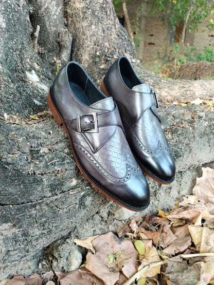 Single Monk Grey Colour Patina Finished in Leather Sole