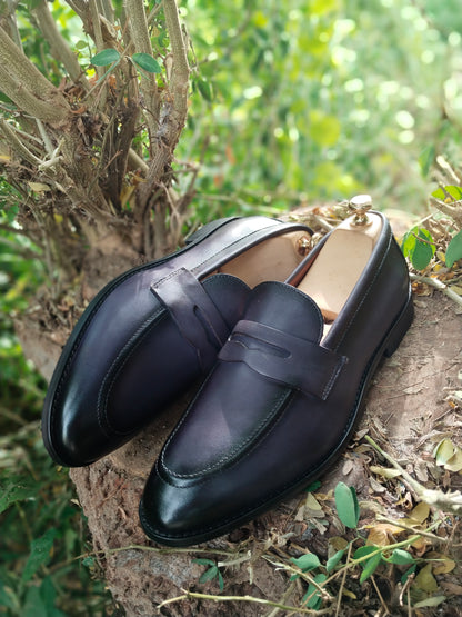 Penny Loafer in Grey Colour Patina Finished with Tunith Sole