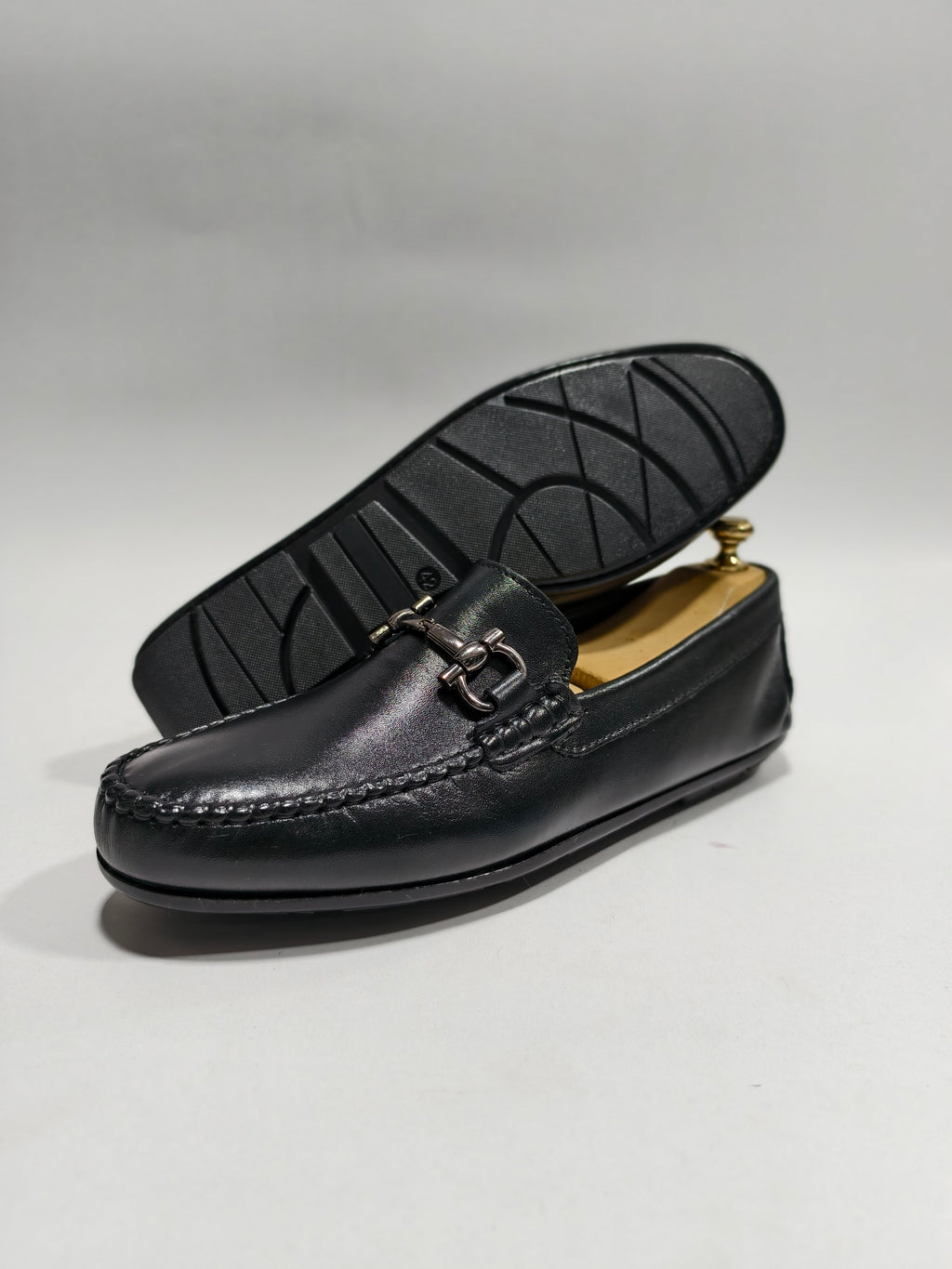 Black Top grain  leather Drivers with Buckle