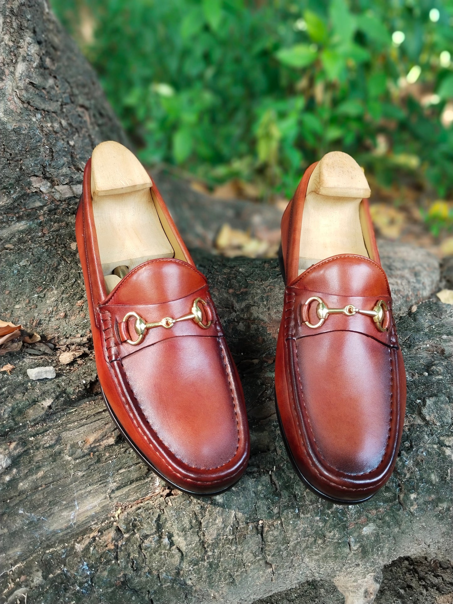 TAN Colour Patina Finished Moccasins in Leather Sole