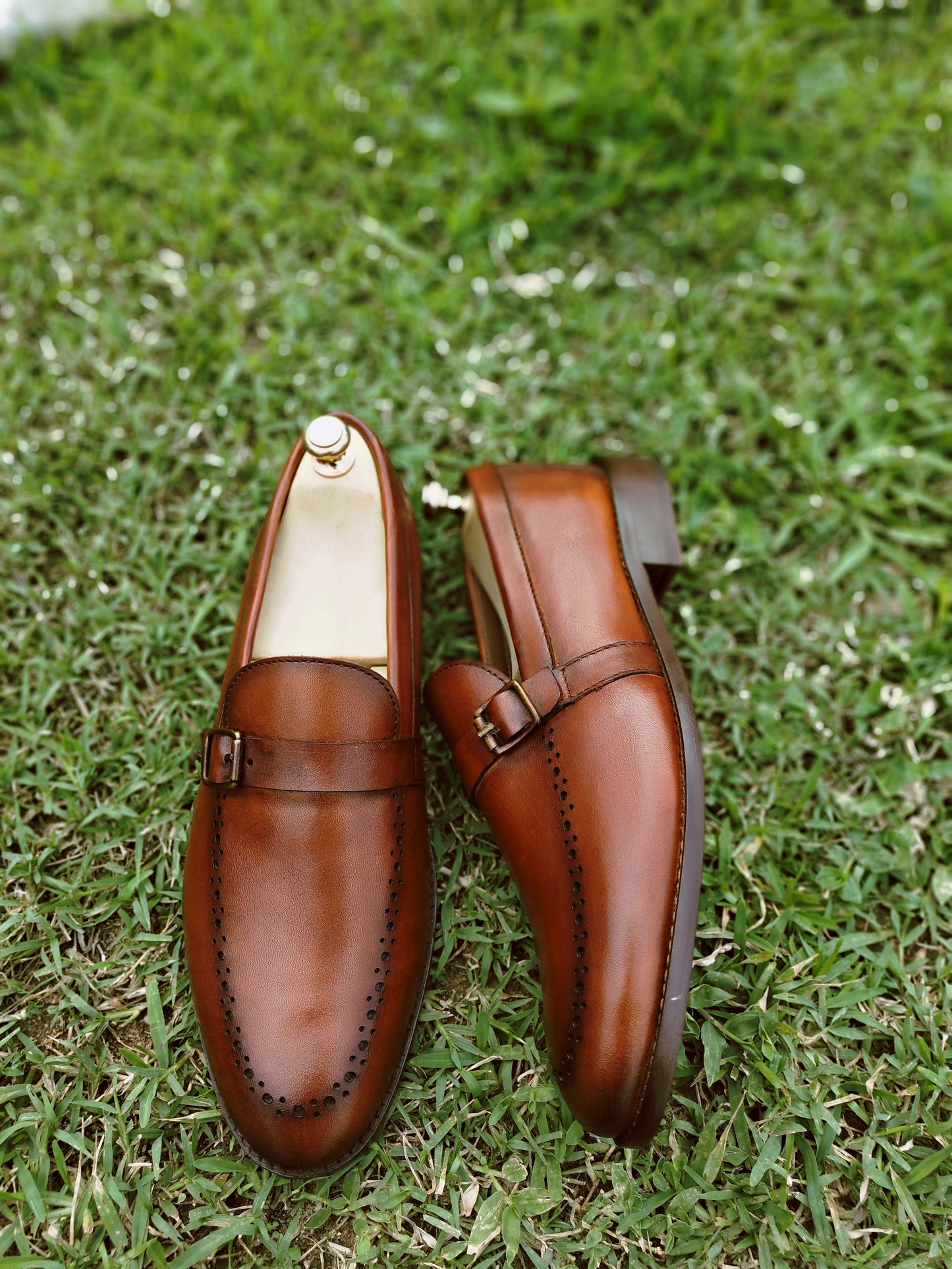 Slip Ons With Single Strap Tan Colour in Leather Sole