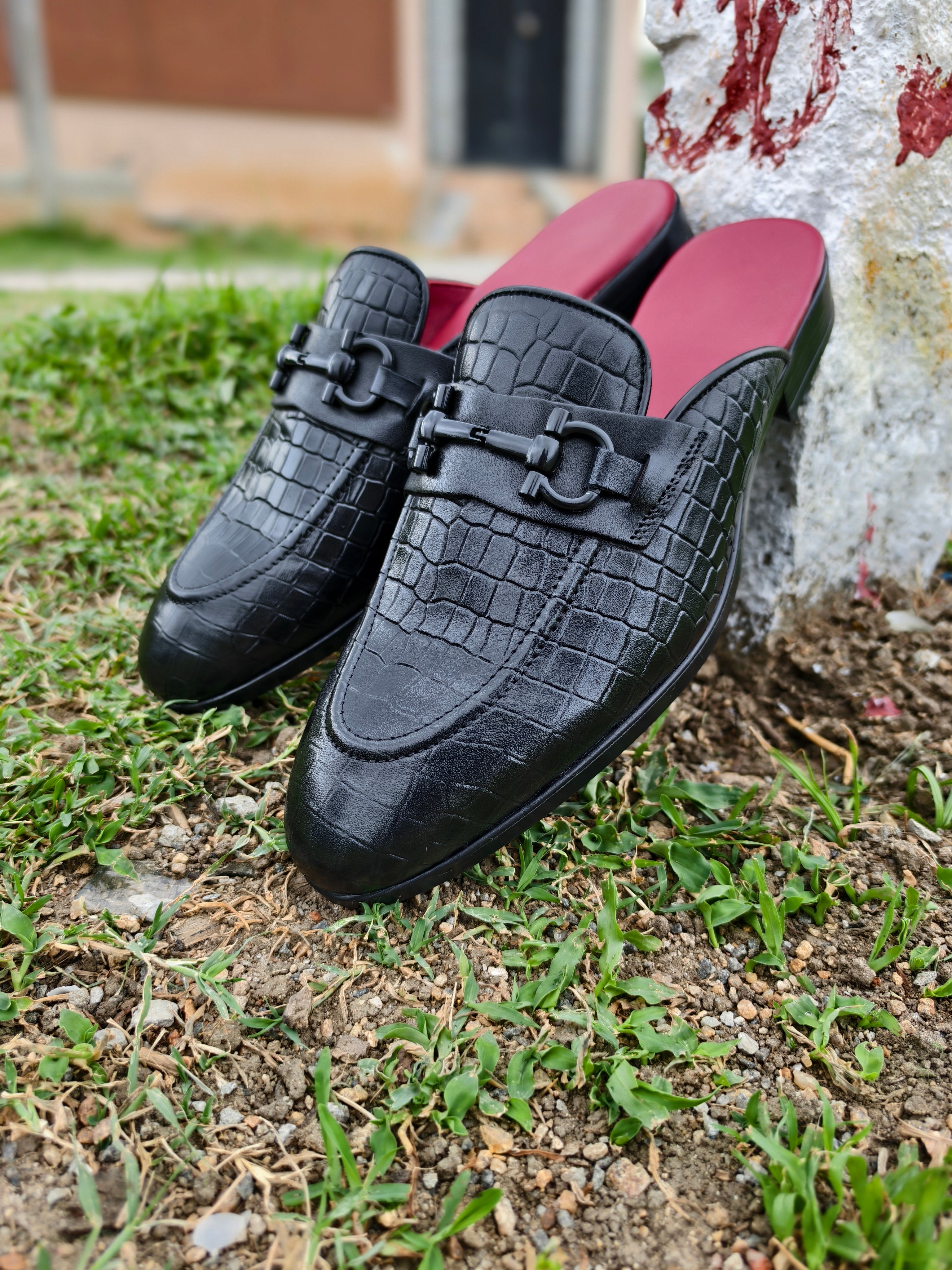 Mules Black Croco Print