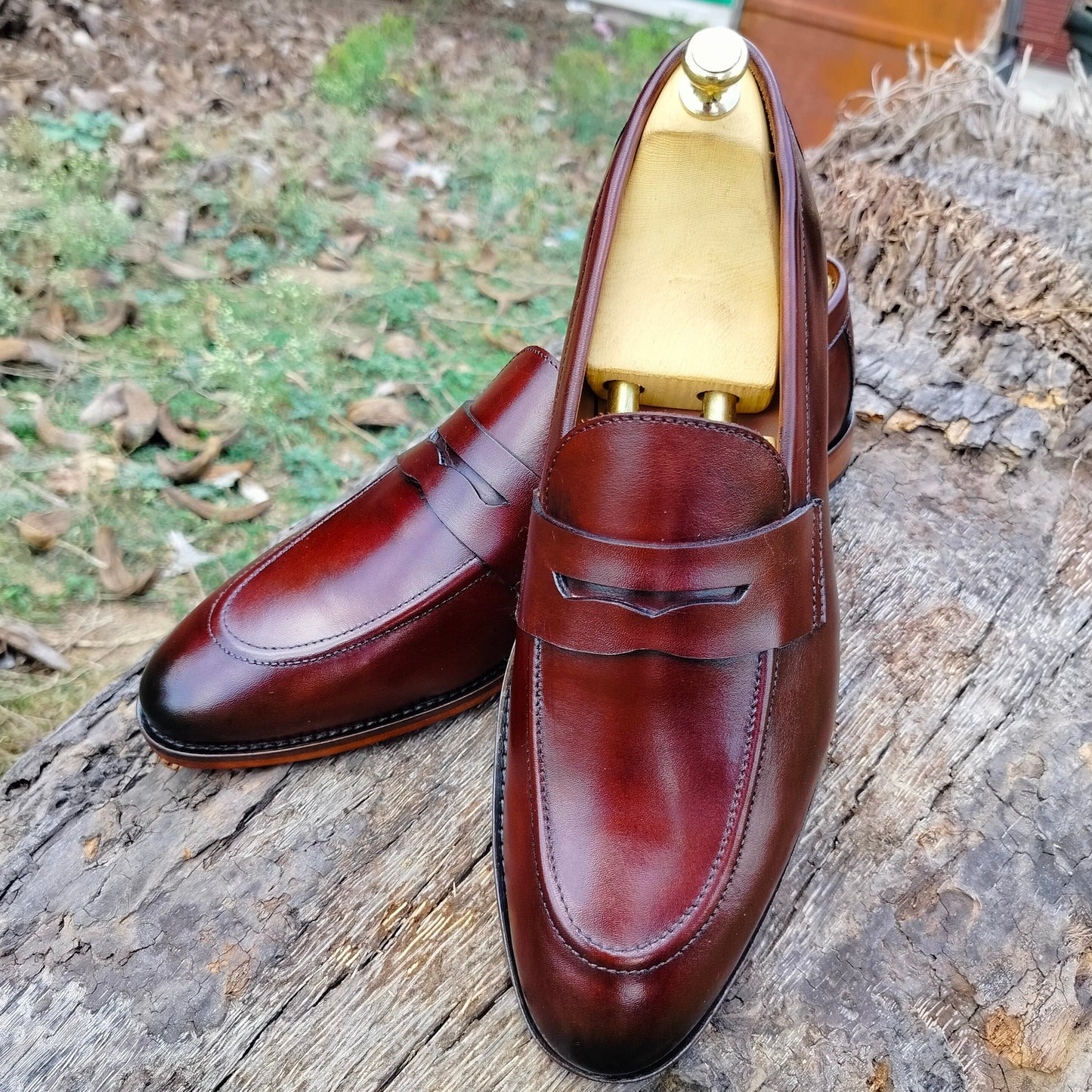 Brown Penny Loafers in Leather Sole