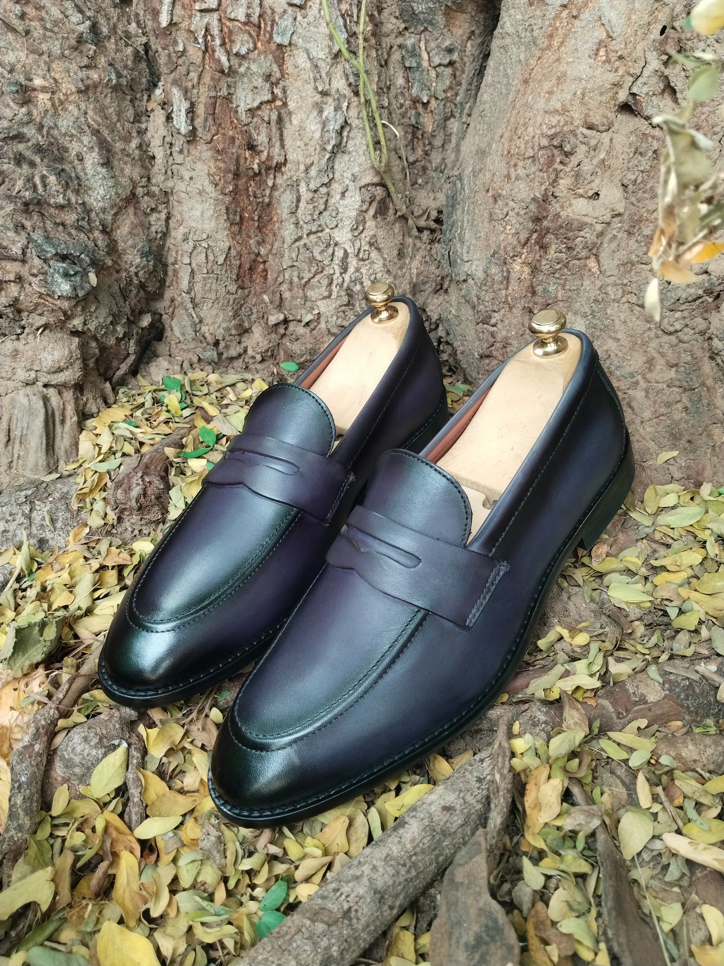 Penny Loafer in Grey Colour Patina Finished with Tunith Sole