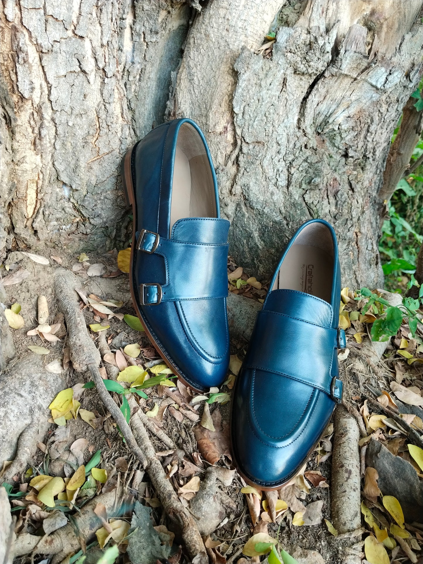 Slip Ons With Double Monk Blue Colour in Leather Sole