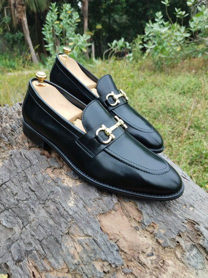 Black Slip-on With Gold Buckle