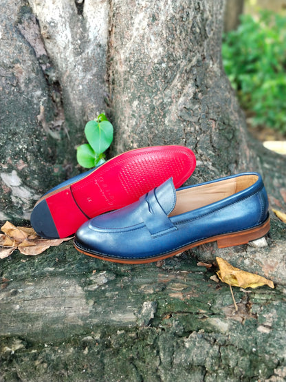 Blue Penny Loafer in Leather Sole