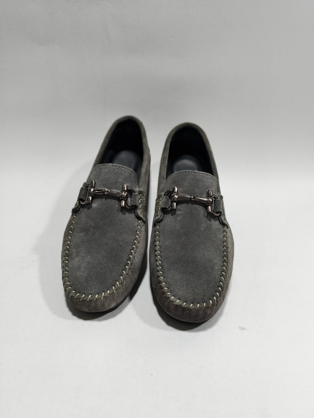 Grey suede leather Drivers with Buckle