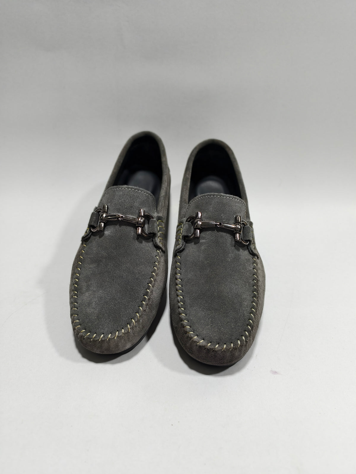 Grey suede leather Drivers with Buckle