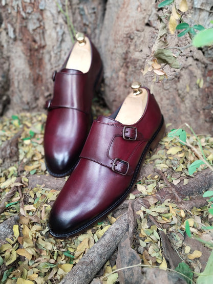 Double Monk in Burgundy Colour with Premium Leather & Tunith Sole