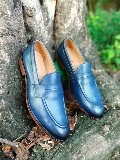 Blue Penny Loafer in Leather Sole