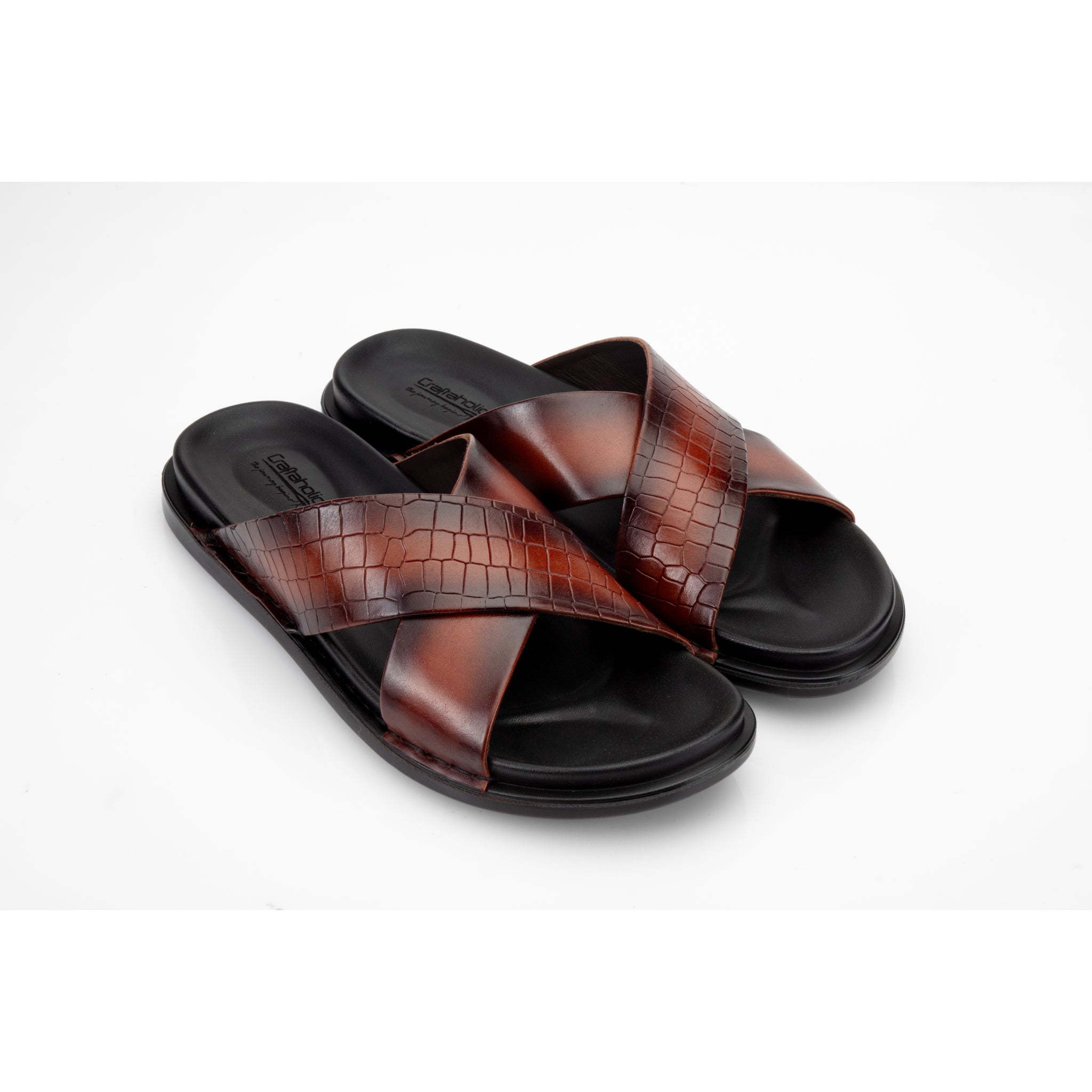 X Slipper Tan PATINA finished Croco Print