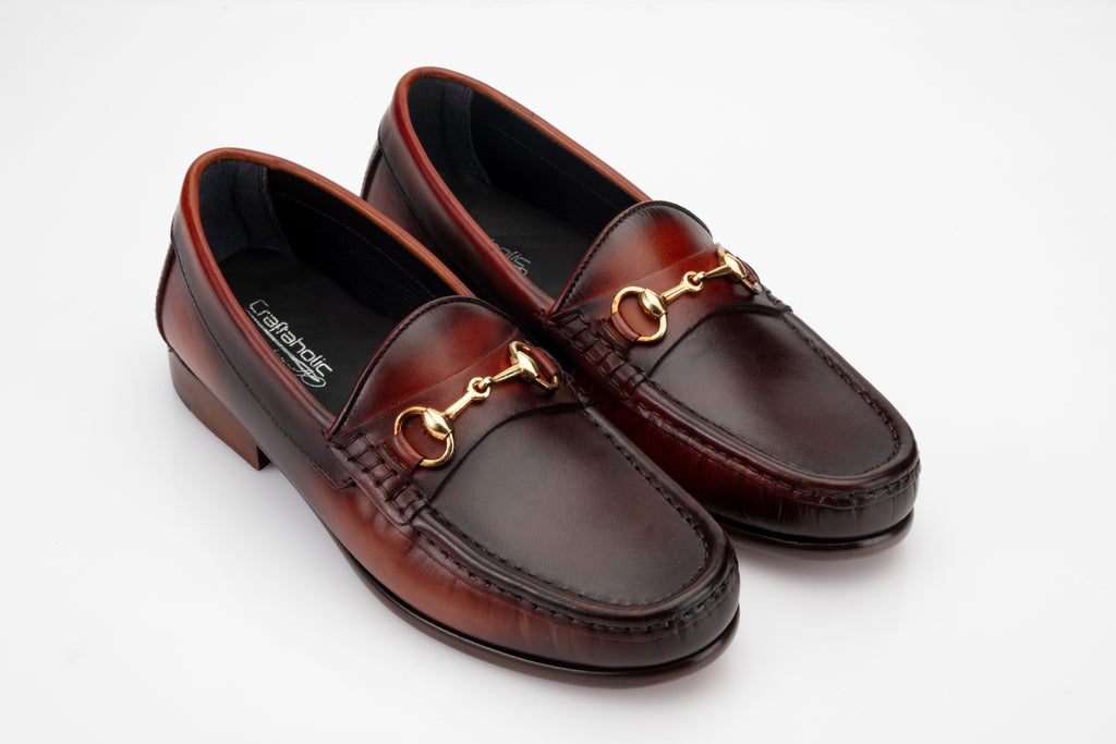 Dual Colour  Patina Finished Moccasins in Leather Sole