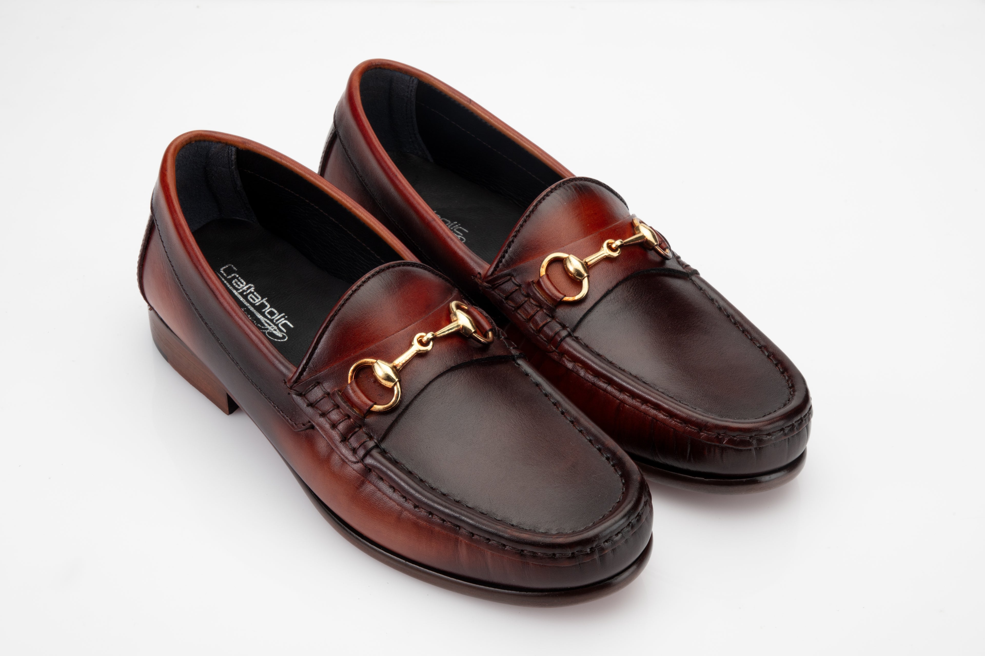 Dual Colour  Patina Finished Moccasins in Leather Sole