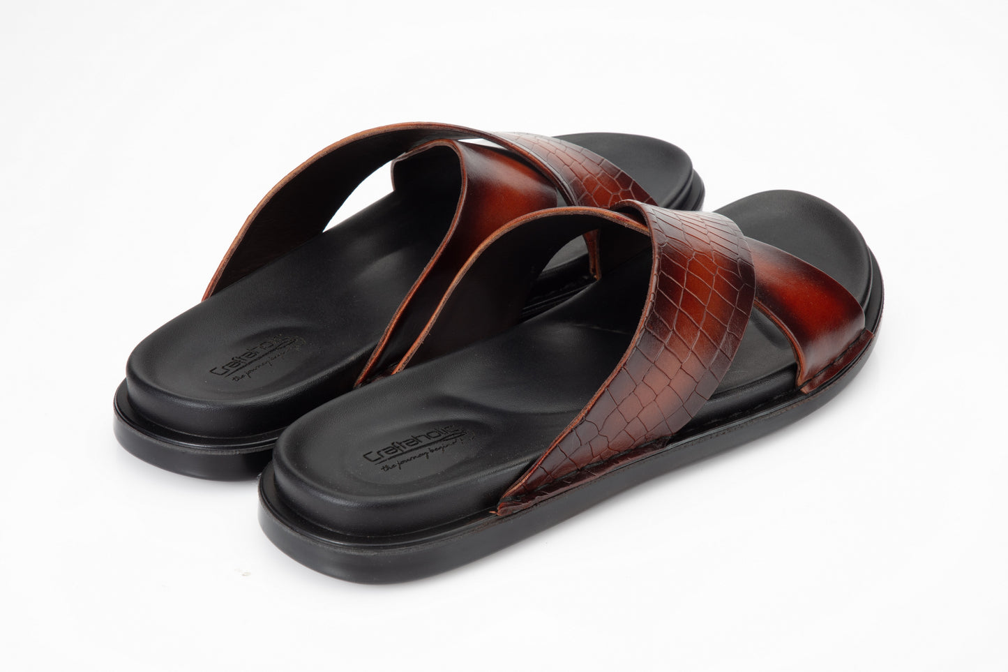 Leather Slipper TAN Colour Patina Finished   with Crocodile  Print PU sole