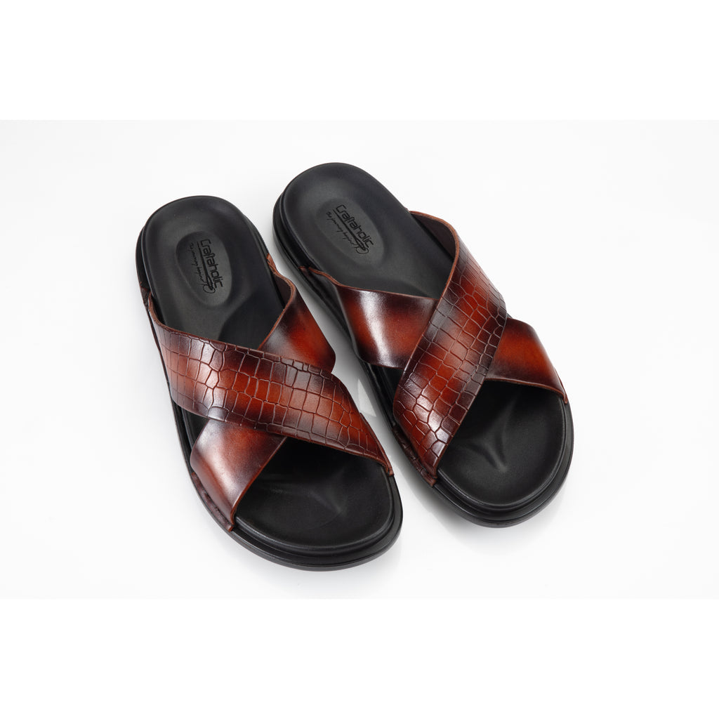 X Slipper Tan PATINA finished Croco Print