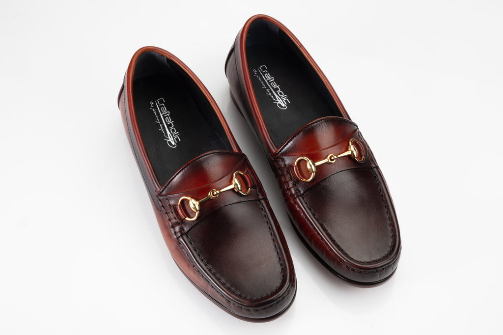 Dual Colour  Patina Finished Moccasins in Leather Sole
